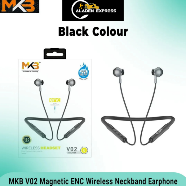 MKB V02 Magnetic ENC Wireless Neckband Earphone