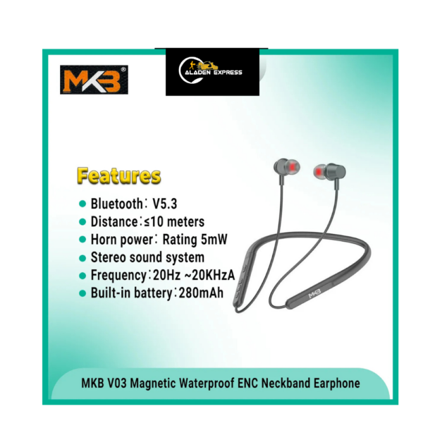 MKB V03 Magnetic ENC Wireless Neckband Earphone